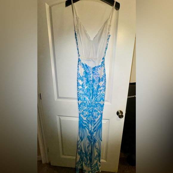 Banjul blue and white sequin formal dress - Picture 2 of 6